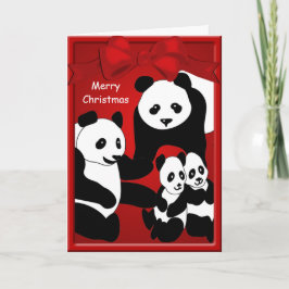 Panda Bear Familie Vier fröhliche Weihnachtsgrüße Feiertagskarte