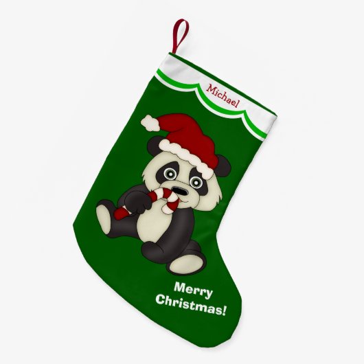 Panda Bear Frohe Weihnachten Personalisiert Kleiner Weihnachtsstrumpf (Vorderansicht (hängend))