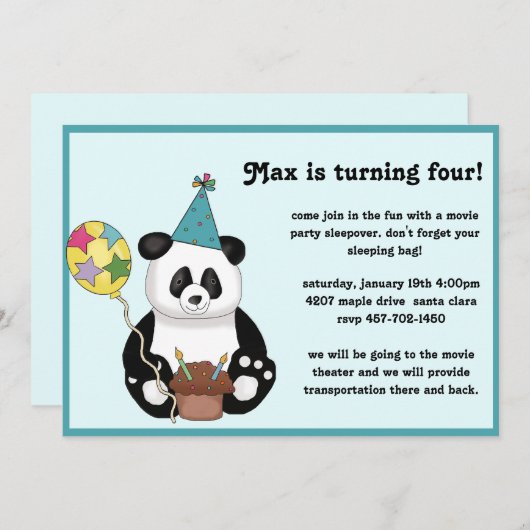 Panda Bear Geburtstag Einladung (Vorne/Hinten)