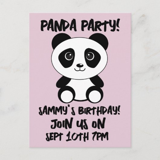 Panda Bear Geburtstagsparty Postcard Einladungen (Vorderseite)