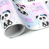 Panda Bear Girl and Boy Twins Geschenkpapier (Rolleneckpunkt)