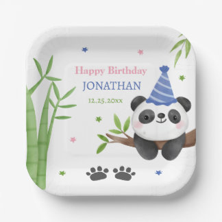 Panda Bear Green Bamboo Kids Birthday  Pappteller
