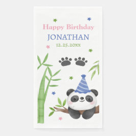 Panda Bear Green Bamboo Kids Birthday Serviette