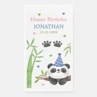 Panda Bear Green Bamboo Kids Birthday  Serviette