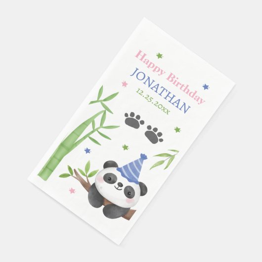 Panda Bear Green Bamboo Kids Birthday  Serviette (Ecke)