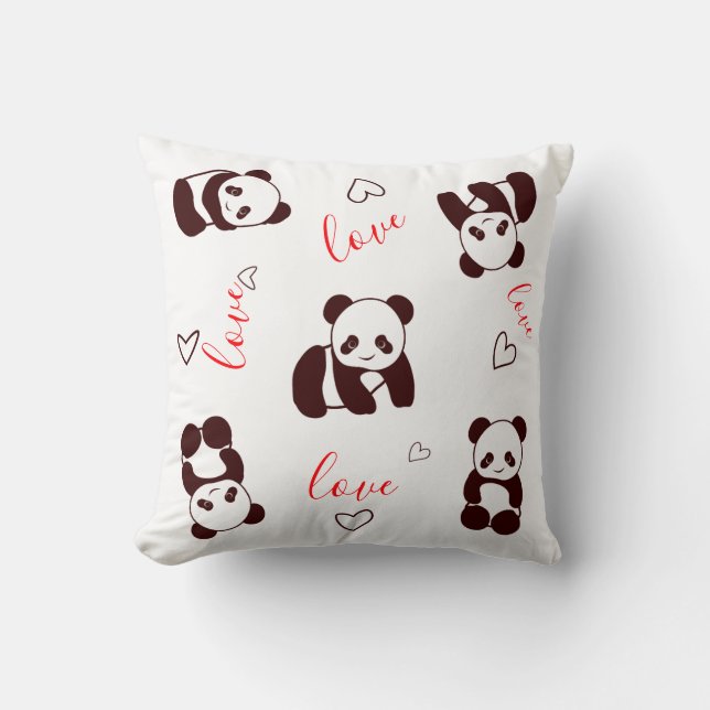 Panda Bear Heart Valentine's Day Throw Kissen (Vorderseite)