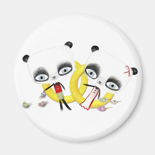 Panda Bear Hochzeit Niedlich Rings birds Magnet (Vorne)