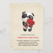Panda Bear Holding Bouquet der Rose Valentine's Einladung (Vorne/Hinten)