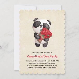 Panda Bear Holding Bouquet der Rose Valentine's Einladung