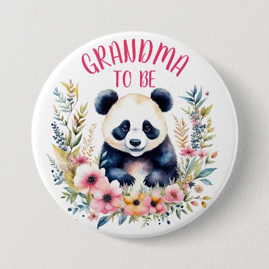 Panda Bear in Blume Baby Dusche Oma zu sein Button (Vorderseite)