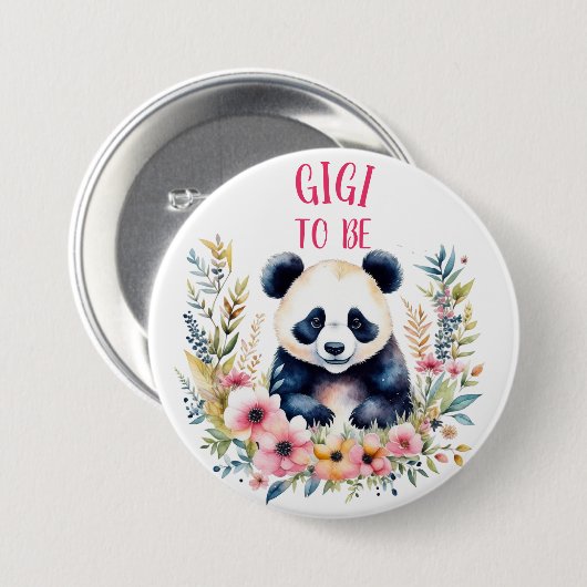 Panda Bear in Blume Baby Shower Gigi zu sein Button (Vorne & Hinten)