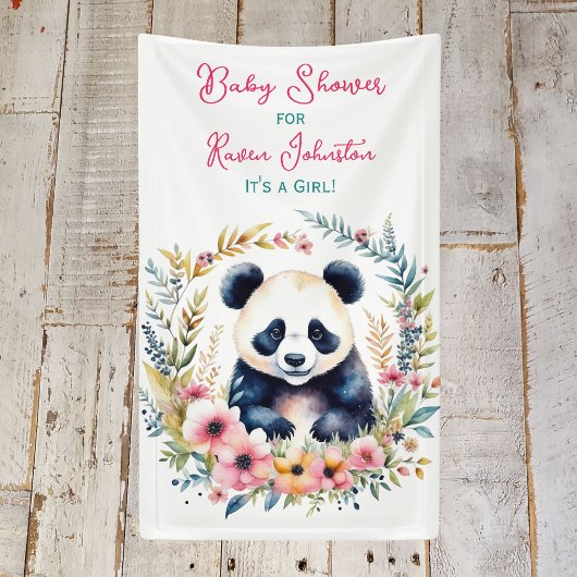 Panda Bear in Blume Girl's Baby Shower Banner