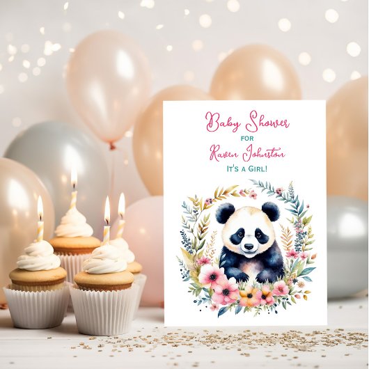 Panda Bear in Blume Girl's Baby Shower Einladung