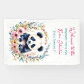 Panda Bear in Blume Girl's Birthday Banner (Horizontal)