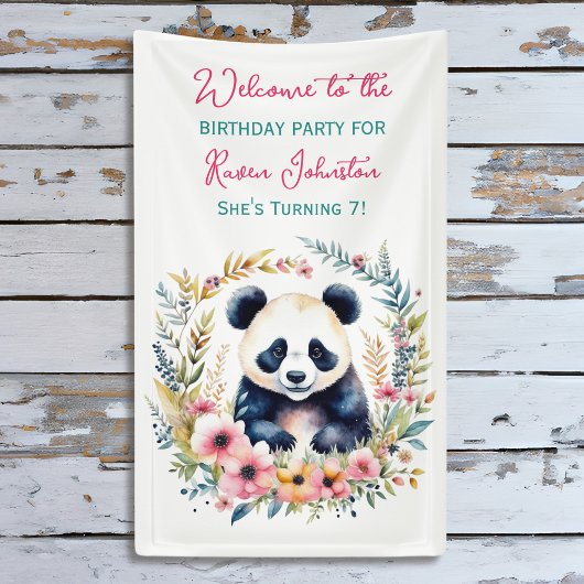 Panda Bear in Blume Girl's Birthday Banner