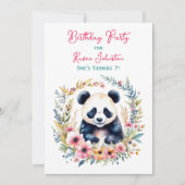 Panda Bear in Blume Girl's Birthday Einladung (Vorderseite)