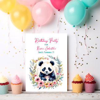 Panda Bear in Blume Girl's Birthday Einladung