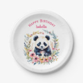 Panda Bear in Blume Girl's Geburtstag Personalisie Pappteller (Vorderseite)