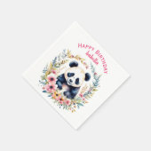Panda Bear in Blume Girl's Geburtstag Personalisie Serviette (Ecke)