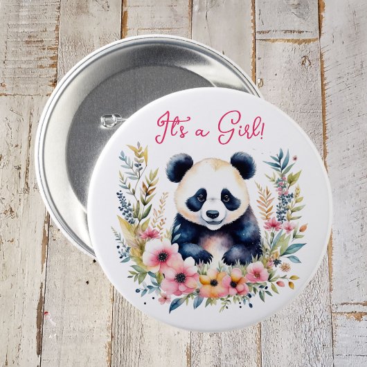 Panda Bear in Blume Girl's It's a Girl Button