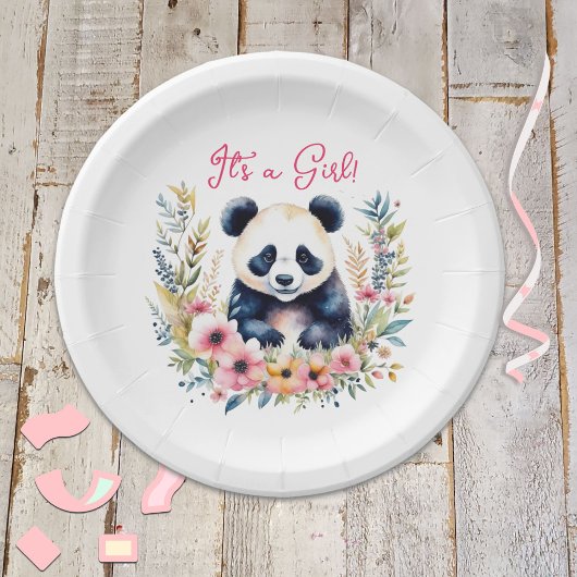 Panda Bear in Blume Girl's It's a Girl Pappteller
