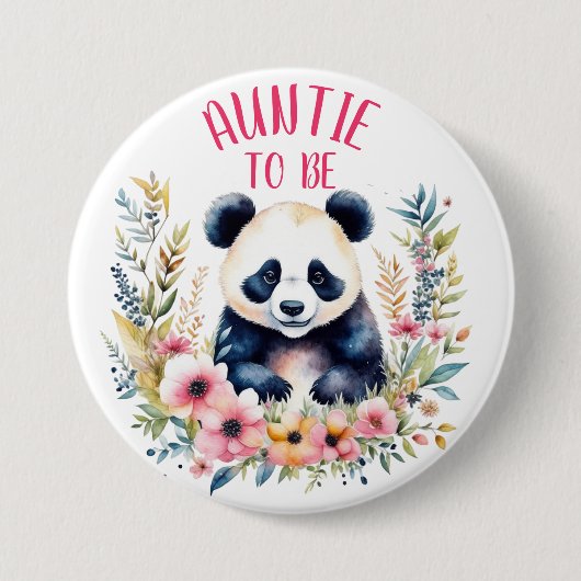 Panda Bear in Blume Kinderdusche Tante zu sein Button (Vorderseite)