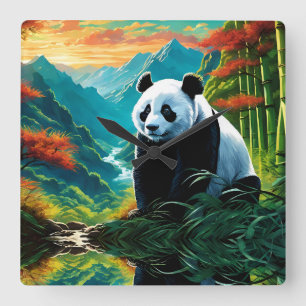 Panda Bear in den Wolken Quadratische Wanduhr