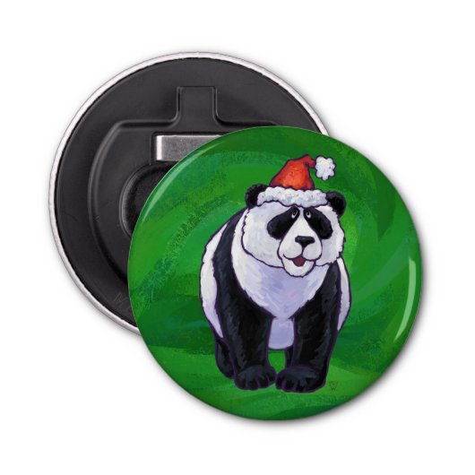 Panda Bear in Weihnachtsmannmütze auf Green Flaschenöffner (Vorderseite)