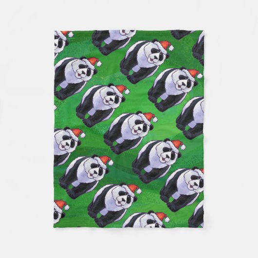 Panda Bear in Weihnachtsmannmütze auf Green Fleecedecke (Vorderseite)