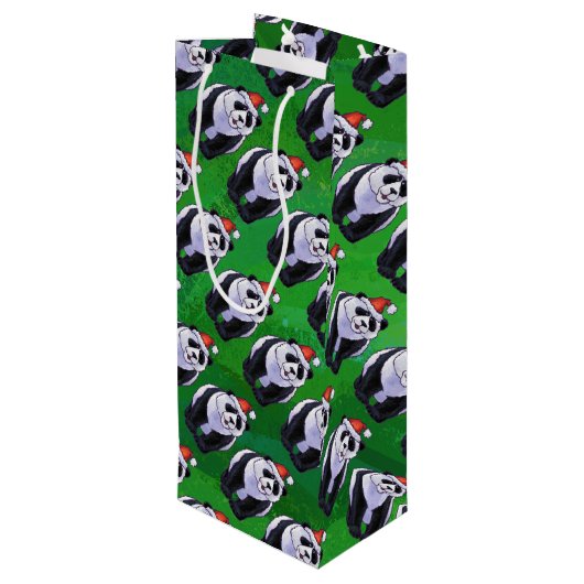 Panda Bear in Weihnachtsmannmütze auf Green Geschenktüte Für Weinflaschen (Rückseite Schrägansicht)