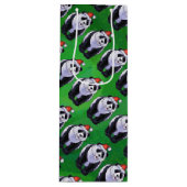 Panda Bear in Weihnachtsmannmütze auf Green Geschenktüte Für Weinflaschen (Vorderseite)