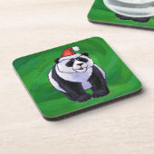 Panda Bear in Weihnachtsmannmütze auf Green Getränkeuntersetzer (Linke Seite)