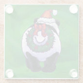 Panda Bear in Weihnachtsmannmütze auf Green Glasuntersetzer (Rückseite)