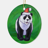 Panda Bear in Weihnachtsmannmütze auf Green Keramik Ornament (Links)