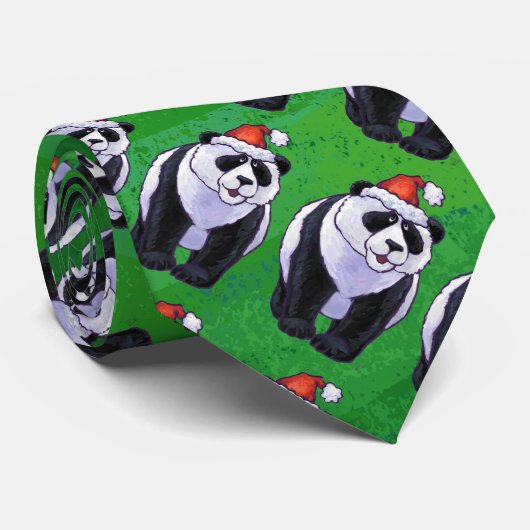 Panda Bear in Weihnachtsmannmütze auf Green Krawatte (Gerollt)