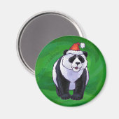 Panda Bear in Weihnachtsmannmütze auf Green Magnet (Vorderseite/Rückseite)