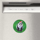 Panda Bear in Weihnachtsmannmütze auf Green Magnet (In Situ (Geschirrspüler))