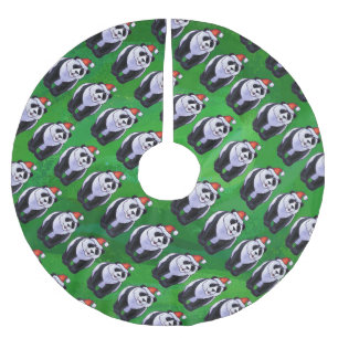 Panda Bear in Weihnachtsmannmütze auf Green Polyester Weihnachtsbaumdecke