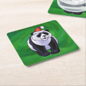 Panda Bear in Weihnachtsmannmütze auf Green Rechteckiger Pappuntersetzer (angewinkelt)