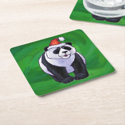Panda Bear in Weihnachtsmannmütze auf Green Rechteckiger Pappuntersetzer (angewinkelt)