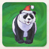 Panda Bear in Weihnachtsmannmütze auf Green Rechteckiger Pappuntersetzer (Vorderseite)