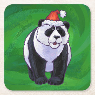 Panda Bear in Weihnachtsmannmütze auf Green Rechteckiger Pappuntersetzer
