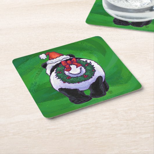 Panda Bear in Weihnachtsmannmütze auf Green Rechteckiger Pappuntersetzer (angewinkelt)