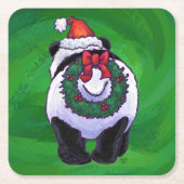 Panda Bear in Weihnachtsmannmütze auf Green Rechteckiger Pappuntersetzer (Vorderseite)