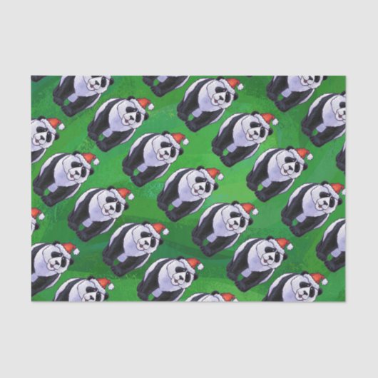 Panda Bear in Weihnachtsmannmütze auf Green Seidenpapier (Vorderseite)
