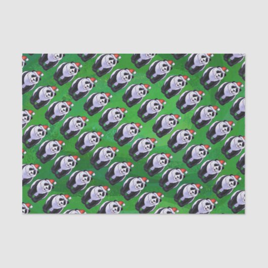 Panda Bear in Weihnachtsmannmütze auf Green Seidenpapier (Vorderseite)