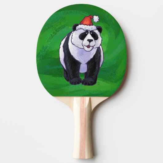 Panda Bear in Weihnachtsmannmütze auf Green Tischtennis Schläger (Vorderseite)