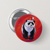 Panda Bear in Weihnachtsmannmütze auf Rot Button (Vorne & Hinten)