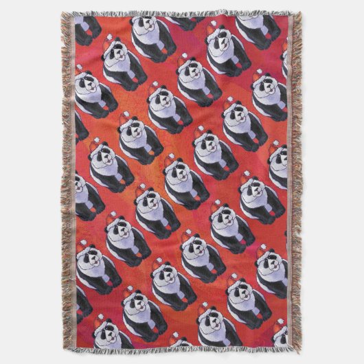 Panda Bear in Weihnachtsmannmütze auf Rot Decke (Vorderseite Vertikal)