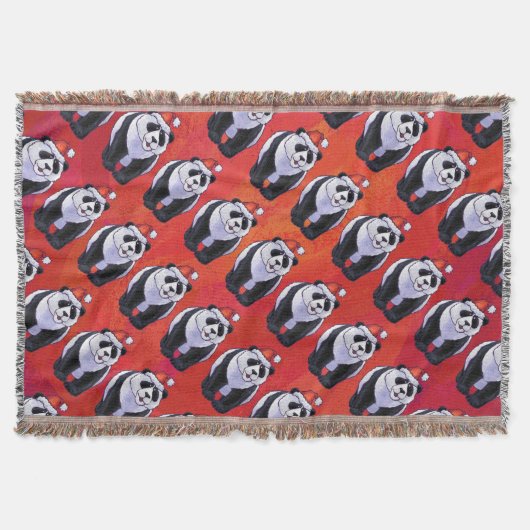 Panda Bear in Weihnachtsmannmütze auf Rot Decke (Vorderseite)